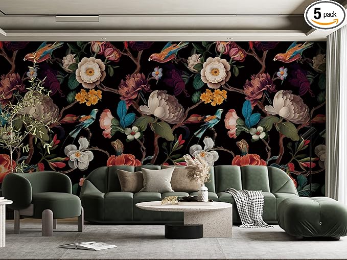 Zeeko Floral Peel and Stick Wall Mural Black Flower Wallpaper by Zeeko