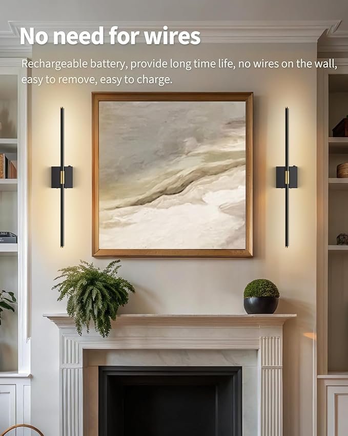 SAIMAND Wall Sconces Set of 2 Battery Operated, Wireless USB Rechargeable Wall - Image 2