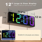 JALL 12'' Large Digital Wall Clock, Big LED Number Dispaly, RGB Colors - Image 2