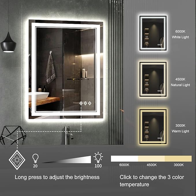 LED Bathroom Mirror, 24x32 Inch Gradient Front and Backlit LED Mirror - Image 5
