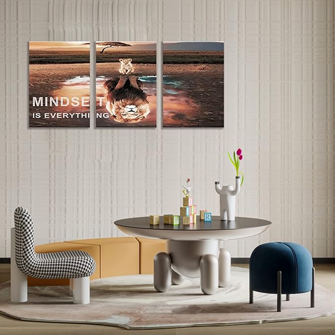 KAWAHONE Motivational Lion King Mindset Wall Art Gold, Success Cat Reflect Lion - Image 4