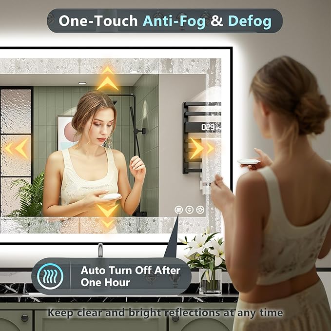 44x32 Black Framed LED Bathroom Mirror - Image 6