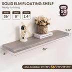 Live Edge Floating Shelves Set of 2, 36 Inch Solid Elm Wood Wall Shelves - Image 3