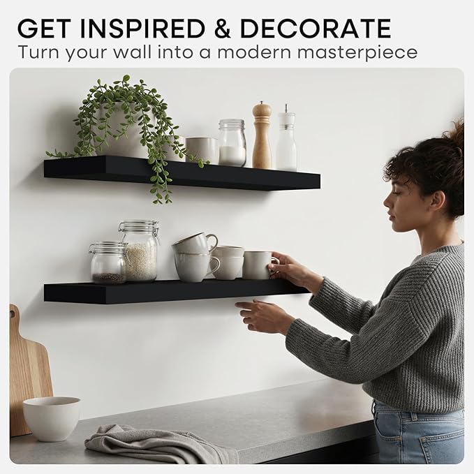 Homeforia Black Floating Shelves 24 inch, High End Solid Real Wood 24inch - Image 7