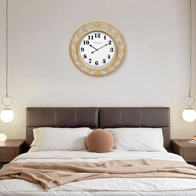 SwallowLiving 24 Inch Vintage Iron Large Metal Frame Gold Wall Clock Silent - Image 5