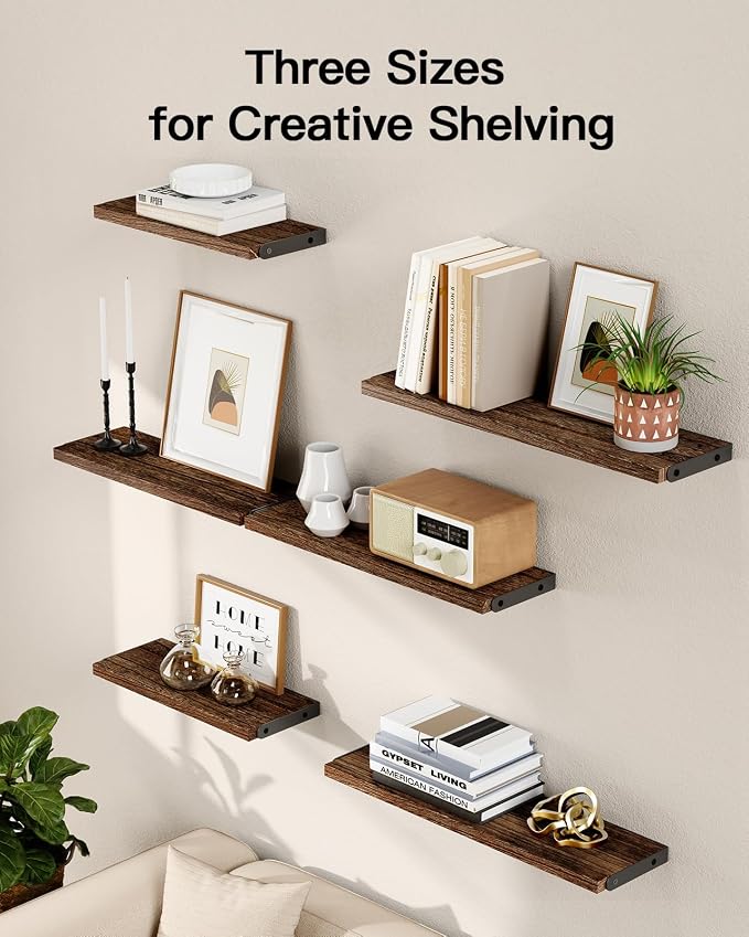 AMADA HOMEFURNISHING Wall Shelves Set of 6, Rustic Farmhouse Floating Shelves - Image 7