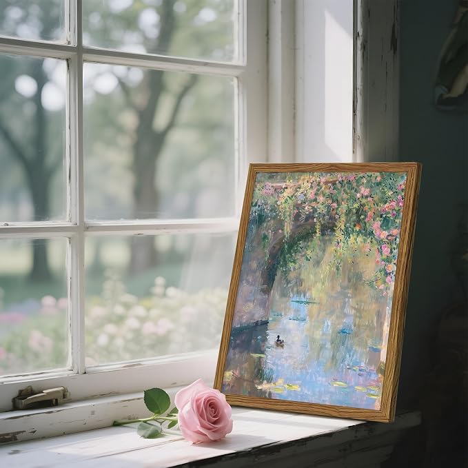 Framed Vintage Monet Canvas Wall Art, Floral Landscape Wall Decor Paintings - Image 2