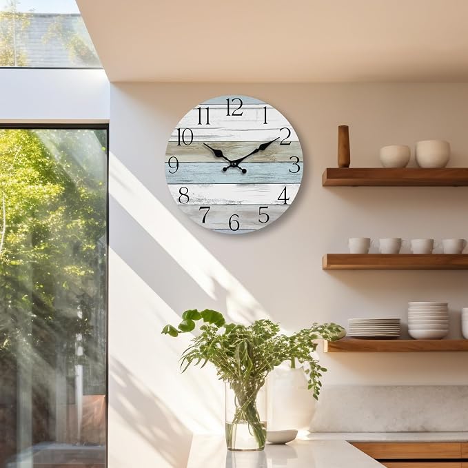 Wall Clock, 12 Inch Wall Clocks Battery Operated Silent Non Ticking, Wooden - Image 2