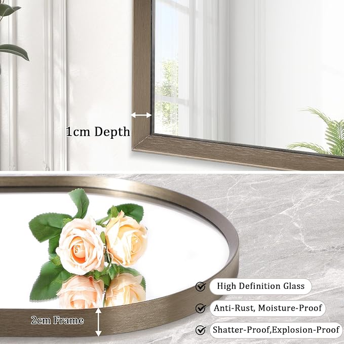 Arched Wall Mirror Bathroom Mirror Brushed Metal Vanity Wall Mounted Mirror - Image 2