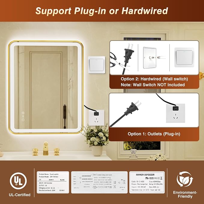 32x40 Inch Gold Framed LED Bathroom Mirror - Image 9