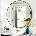 VooBang Black Round Bathroom Mirror, 24 inch Circle Wall Mounted Hanging Mirror by VooBang