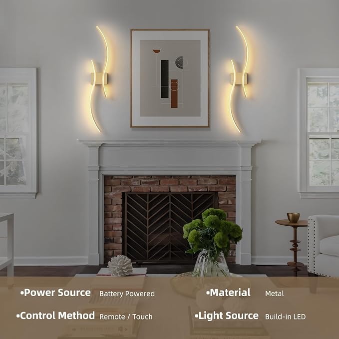 Battery Operated Wall Sconce Set of 2, Dimmable Modern LED Rechargeable Wall - Image 6