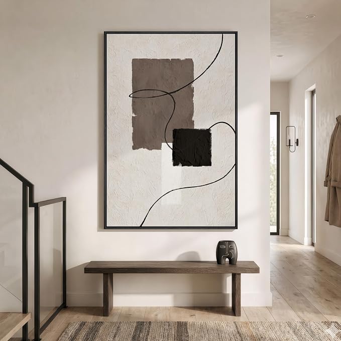 Extra Large Framed Neutral Abstract Wall Art, Vertical Modern Canvas Prints - Image 4