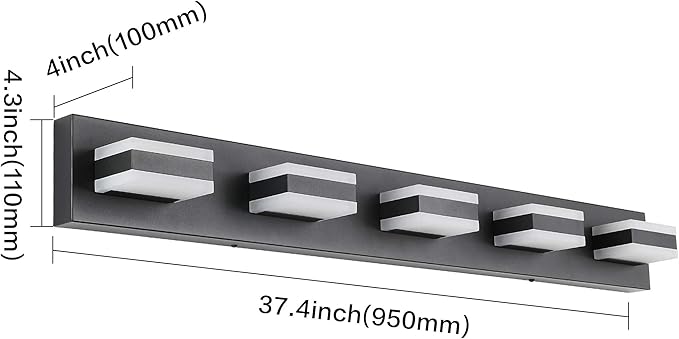SOLFART Black 5 Light Bathroom Vanity Lights Over Mirror LED Modern Vanity - Image 3