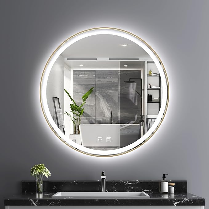 Itrue 36 Inch LED Bathroom Round Mirror, Adjustable Color Temp & Brightness by Villacola