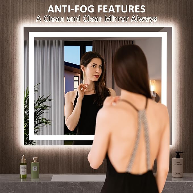 LOAAO 39.4"x31.5" LED Mirror for Bathroom, Lighted Bathroom Mirror - Image 2