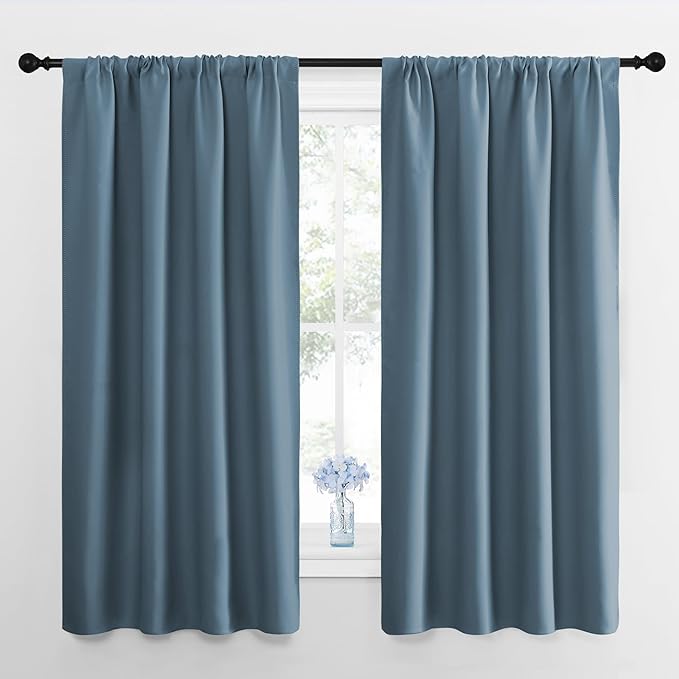 NICETOWN RV Blackout Curtains for Camper Windows, Smoky Blue, Short Blackout by NICETOWN