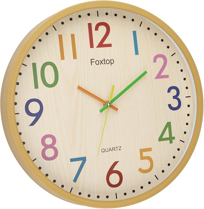 Foxtop 14 Inch Kids Wall Clock Silent Non-Ticking Battery Operated Colorful - Image 9