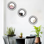 3 Set 9.5 Inch Black Circle Mirrors Wall Decor Iron Frame Wire Mirror Metal - Image 2