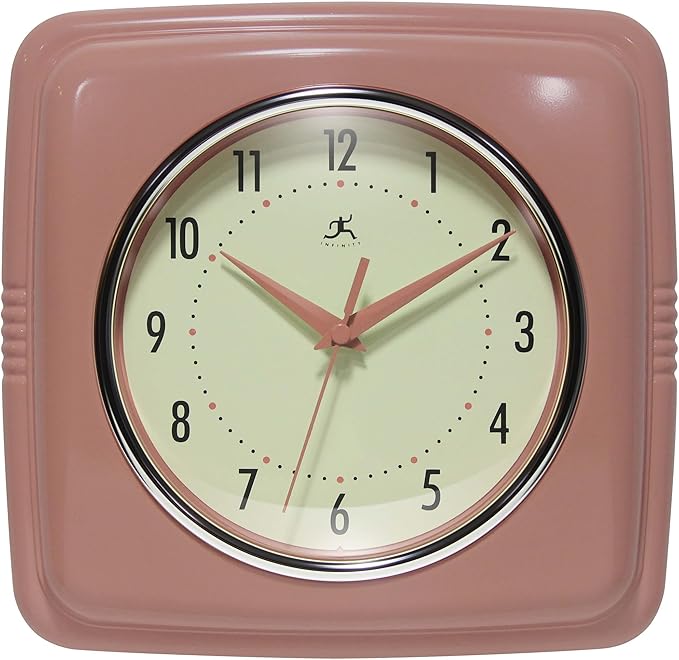Infinity Instruments Square Retro Wall Clock, Terracotta by InfinityInstruments
