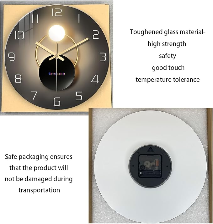Black and Gold Wall Clock for Kitchen Glass Decorative Wall Clocks Battery - Image 6