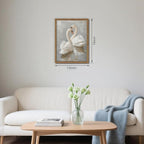 Framed White Swan Canvas Wall Art – Vintage Romantic Swan Oil Painting - Image 3