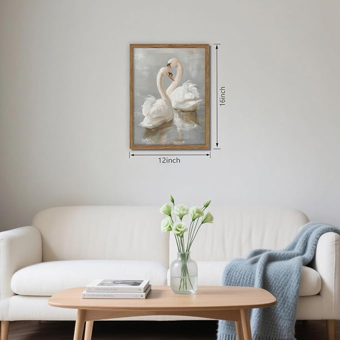 Framed White Swan Canvas Wall Art – Vintage Romantic Swan Oil Painting - Image 3