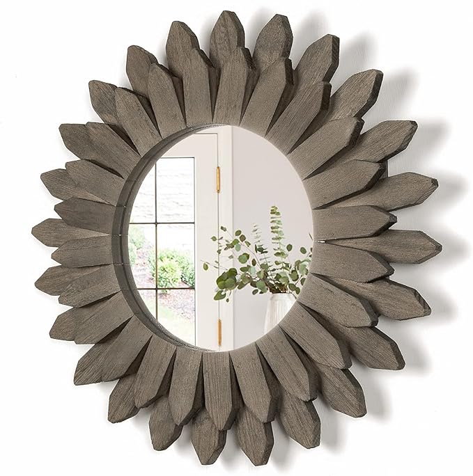 Honiway Farmhouse Wall Decor Mirror 12 inch Sunburst Boho Wood Mirror Rustic by Honiway