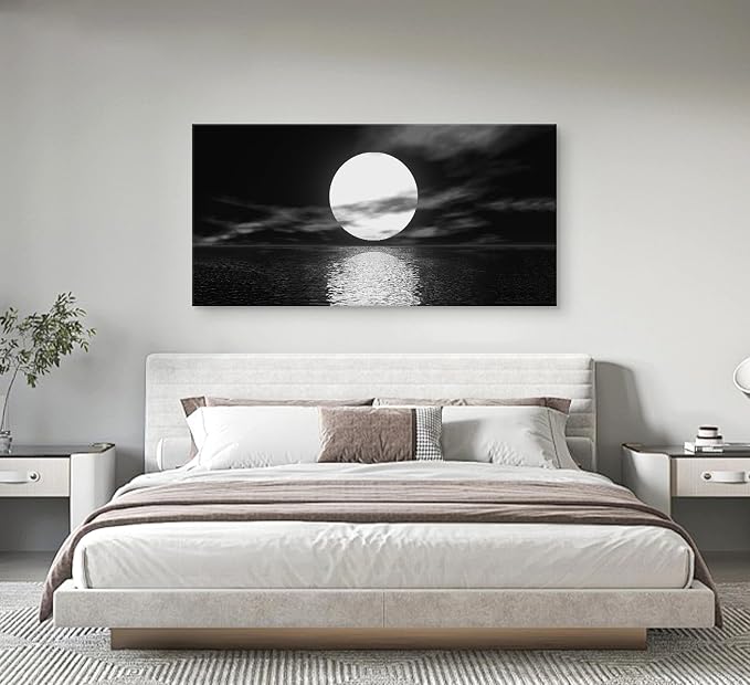 Cao Gen Decor Art S06498 Wall Art Canvas Sea White Full Moon in Night Picture - Image 5