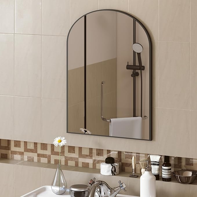 DUMOS Black Metal Arch Vanity Rounded Rectangle Bathroom Mirrors - Image 8