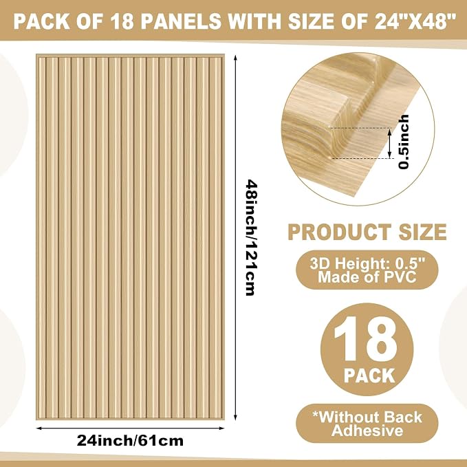 Nuanchu 18 Pack 4x2 FT 3D Slat Wall Panels Large PVC Fluted Panel Decorative - Image 2