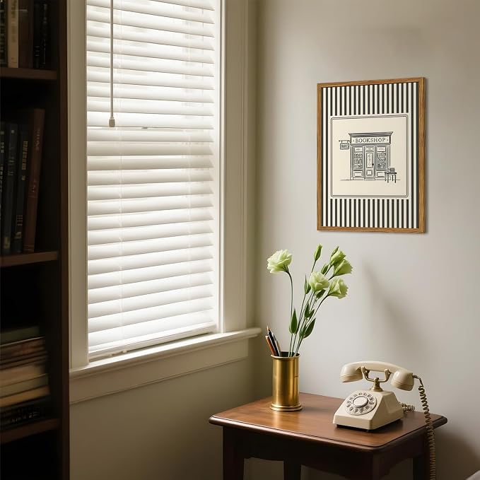 Vintage Striped Bookshop Wall Art, Retro Black and White Pictures Wall Decor - Image 3