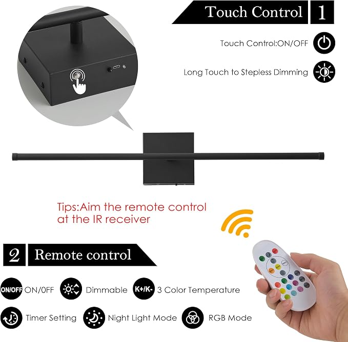 KARTOOSH 28.3 Inch 9 RGB Color Battery Operated Wireless Wall Sconces Set of Two - Image 3