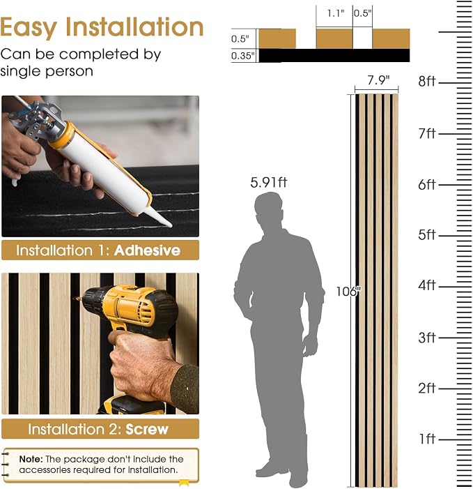 Wood Slat Wall Panels 4 Pack 94.5" x 7.9", Acoustic Wooden Panel - Image 5