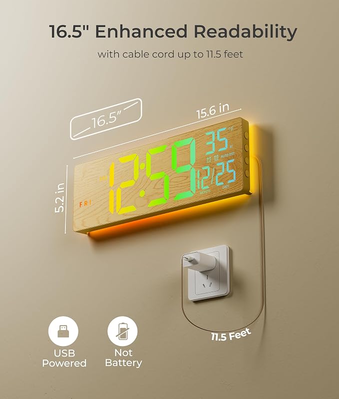 EASYERA 16.5" Large Digital Wall Clock - Image 8