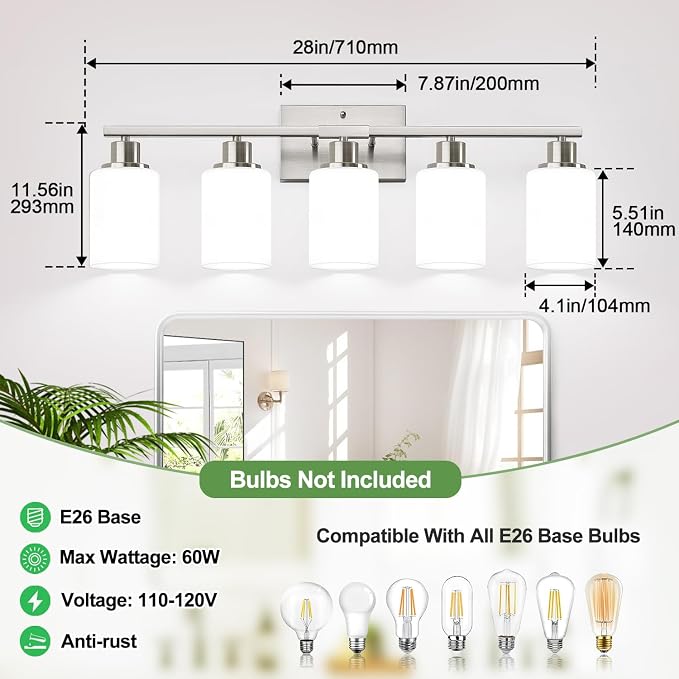 5-Light Brushed Nickel Bathroom Vanity Light - Image 8