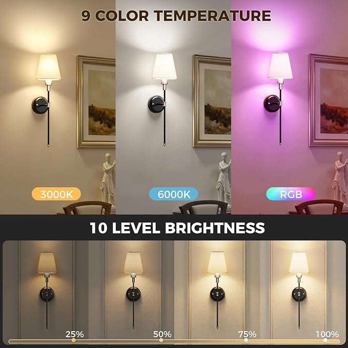 DORESshop Battery Operated Wall Sconce Set of 2, Wireless Wall Light Easy to - Image 3