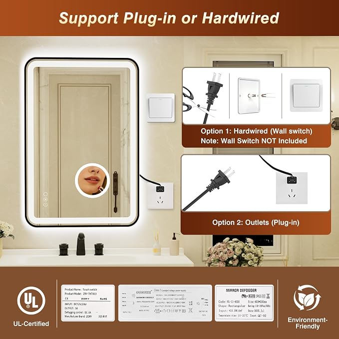 24x36 Inch Black Framed LED Bathroom Mirror - Image 9