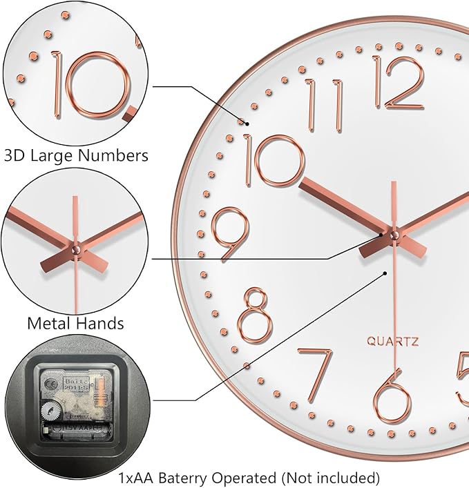 Silent Wall Clocks Battery Operated 8 Inch, Analog Wall Clock - Image 6