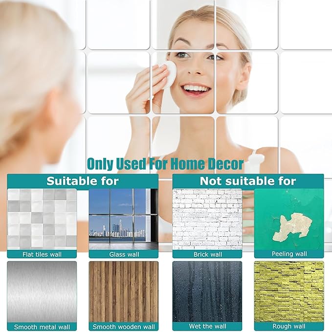 6Pcs Acrylic Mirror Tiles, Self-Adhesive Mirror Stickers, Square Mirror Trays - Image 4
