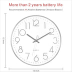 Foxtop Silver Wall Clock Silent Non-Ticking Battery Operated Round Modern Wall - Image 2
