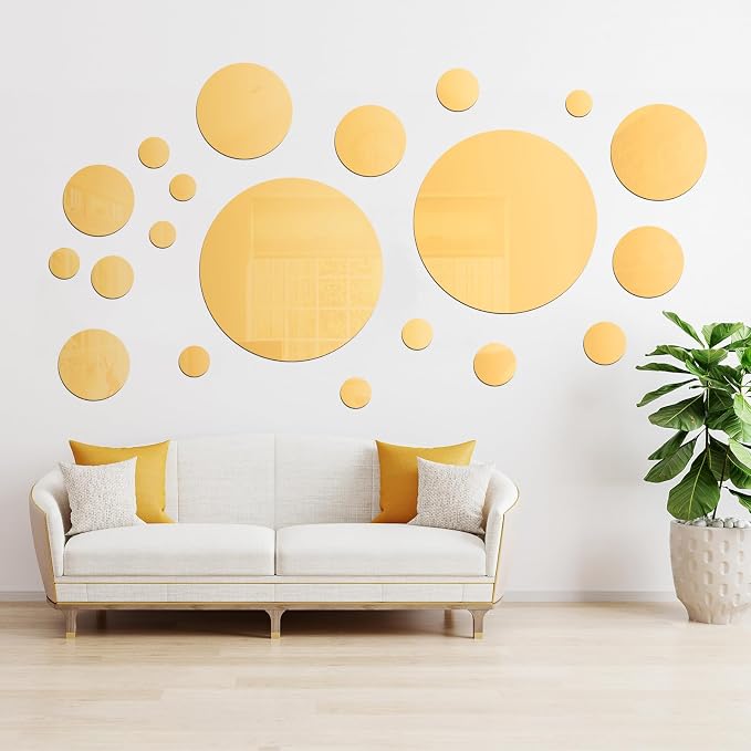 Shappy 32 Pieces Mirror Wall Stickers Removable Acrylic Setting Adhesive Round - Image 4