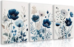 LLEEMPI Framed Navy Blue Floral Wall Art Set of 3, Modern Wildflower Wall Decor by Unknown