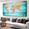 Large Wall Art Blue map of The World Painting Ready to Hang 20"x40"Large Framed by ZEYDRT