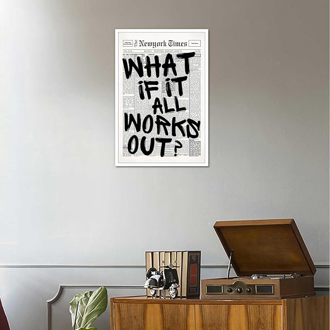 Retro Black And White Newspaper Poster What If It All Works Out Canvas Wall Art - Image 9