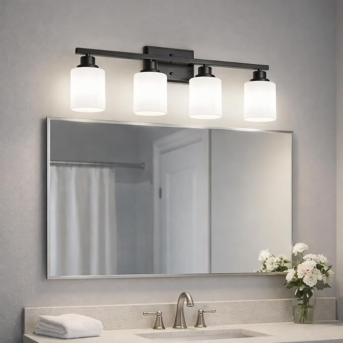 Unicozin 4-Light Bathroom Light Fixtures, Modern Black Vanity Light Over Mirror - Image 9