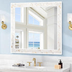 Tanmicoshomy 30 x 30 Inch White Rectangle Wall Mirror, Natural Shell Framed - Image 2