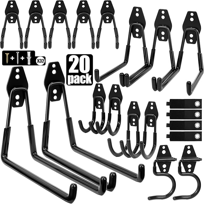 Heavy Duty Garage Hooks Storage, Anti-Slip Steel Wall Mount Multi-Size Utility by Unknown