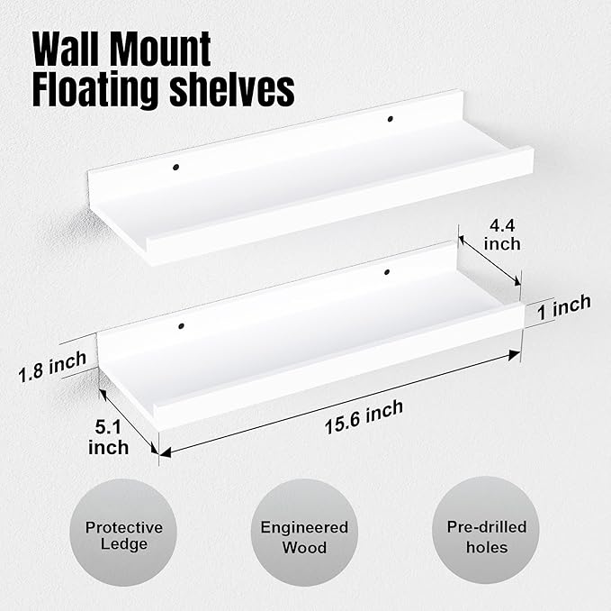 RICHER HOUSE 3 Set White Floating Shelves, 16 inches Wall Mounted White Shelves - Image 3