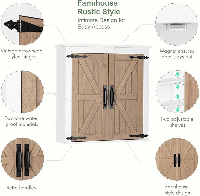Spirich Bathroom Wall Cabinet Over Toilet, Farmhouse Wall Mounted Medicine - Image 4